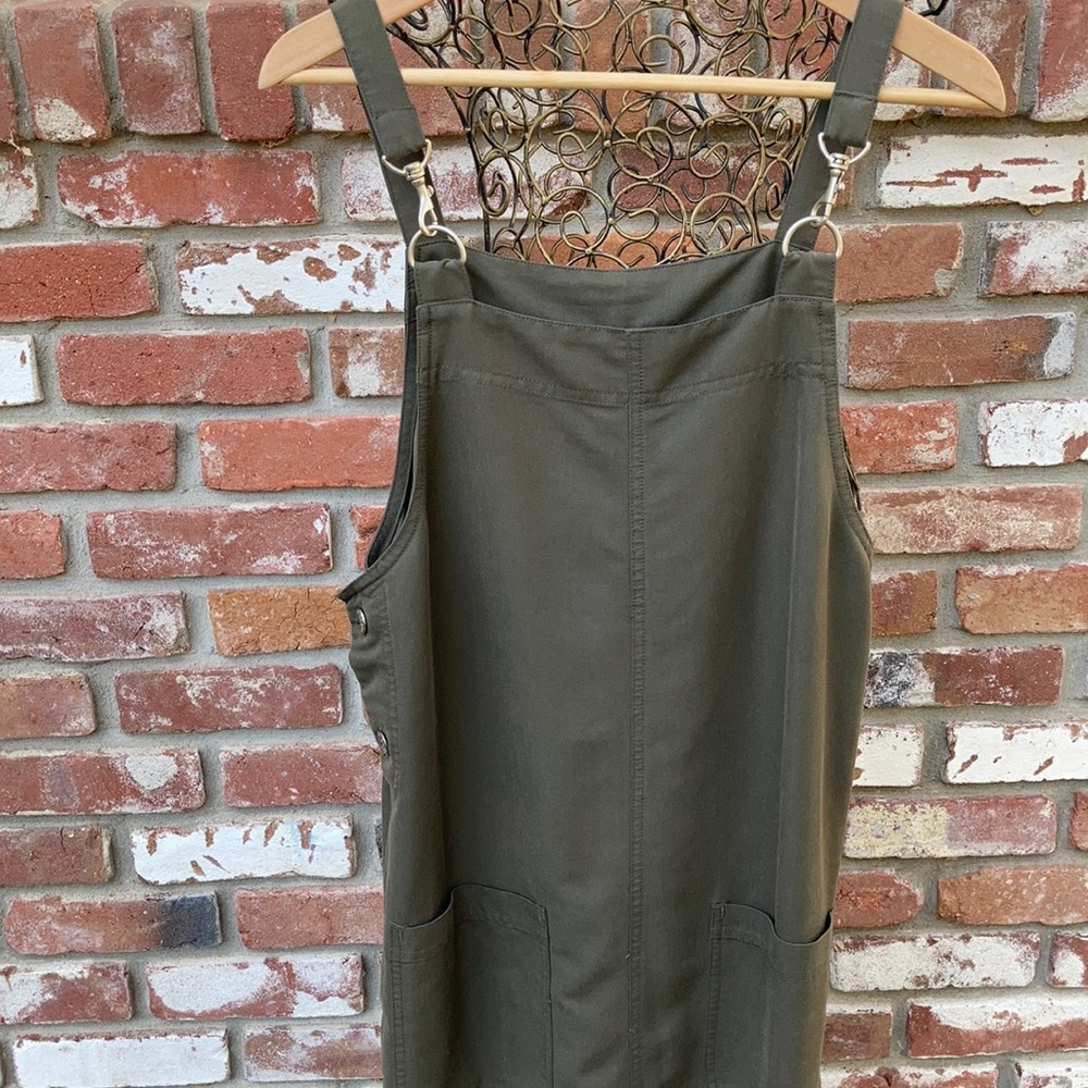 EUC Vintage Olive Green Overall Maxi Dress 90’s Lagenlook Size S